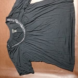 Lane Bryant Black Short Sleeve Embellished Scoop Neck Top Women's 26/28